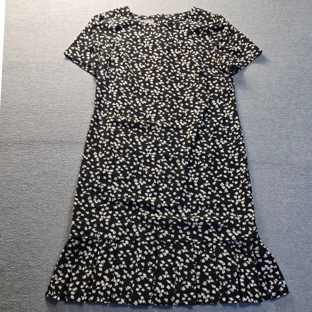 Floral Midi Dress Womens Medium Black White Ruffle Hem Liz Claiborne